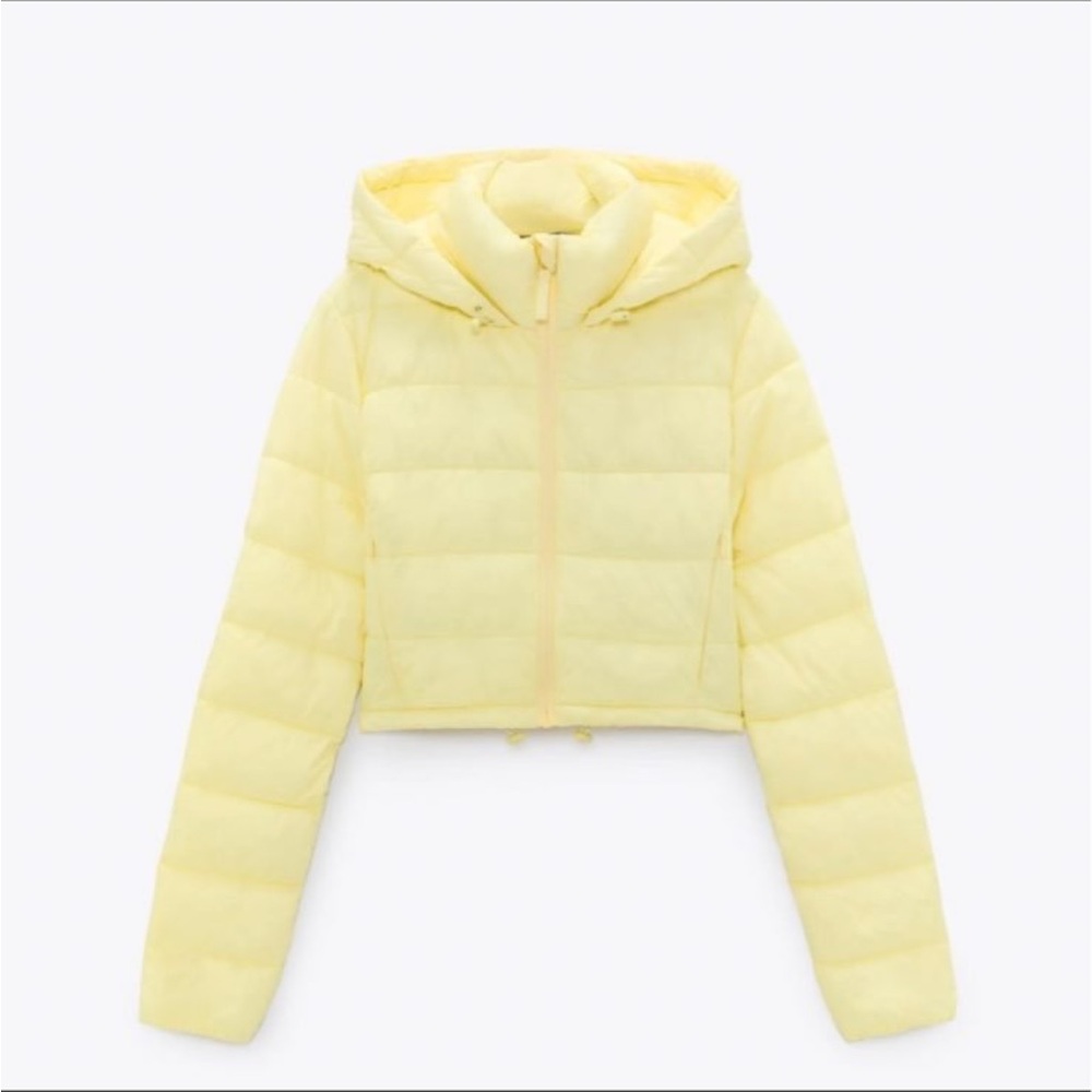 Zara Light Yellow Hooded Puffer Jacket